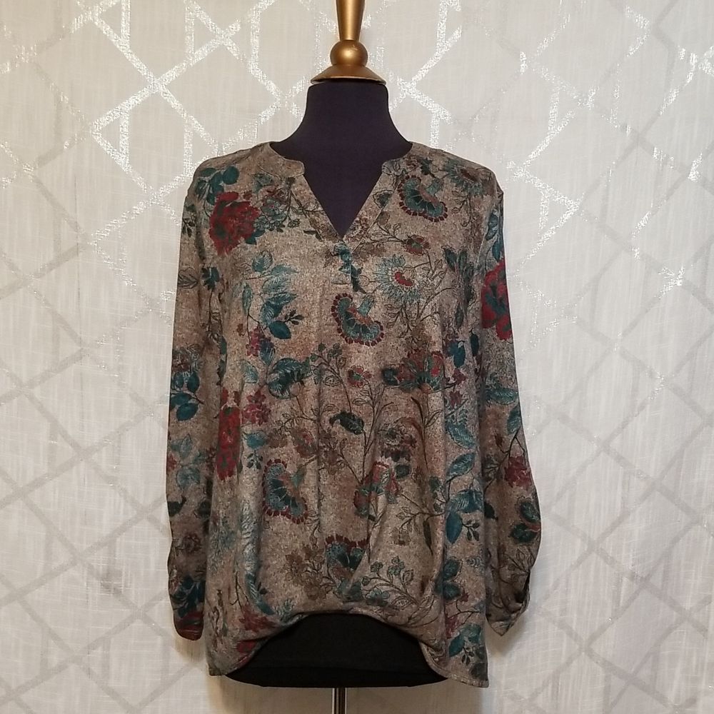 Women's Floral Fall Boho Song n Spirit Top Womens Size XL Floral Hi Lo